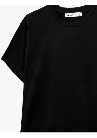Koton Pamuklu Kısa Kollu Bisiklet Yaka Oversize Basic Tişört Siyah 6sak50170ek Siyah