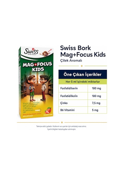 Swiss Bork Mag+focus Kids Çilek Aromalı Sıvı Takviye