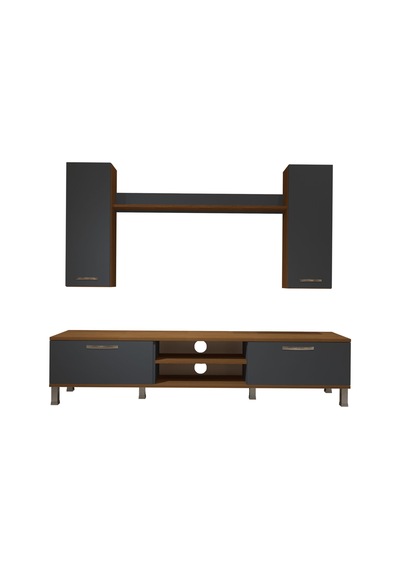 Decoraktiv Eko 5d Mdf Dvd Krom Ayaklı Tv Ünitesi Tv Sehpası Ceviz - Antrasit