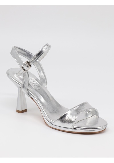 Nesilshoes Nesil Shoes Ermod 1465 Gümüş Topuklu Tek Bant Kadın Sandalet GÜMÜŞ