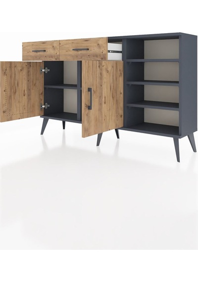 Arges Konsol 5 Raflı 2 Çekmeceli 2 Kapaklı 132x30x83 Antrasit-çam/çam Çam/çam Arges Konsol 5 Raflı 2 Çekmeceli 2 Kapaklı 132x30x83 Antrasit-çam/çam Çam/çam