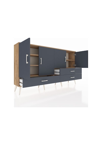Arges Konsol 5 Raflı 3 Çekmeceli 4 Kapaklı 176x30x99 Çam-antrasit Çam-antrasit