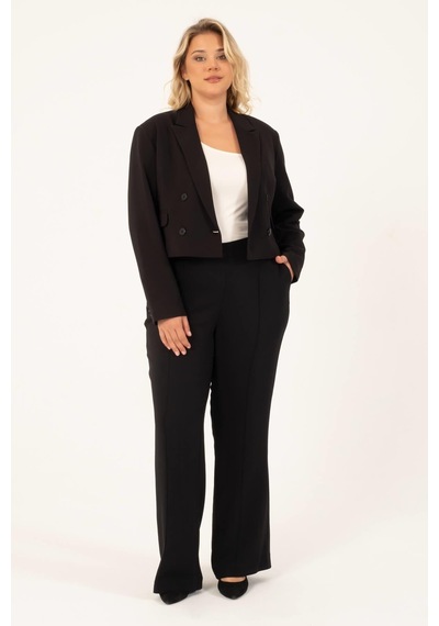 Myline Astarlı Blazer Crop Ceket - Siyah
