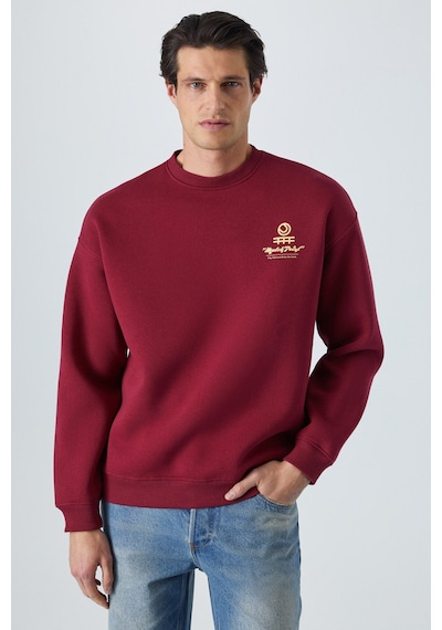 Grımelange SINNER Erkek Yumuşacık Kumaşlı Bordo Sweatshirt