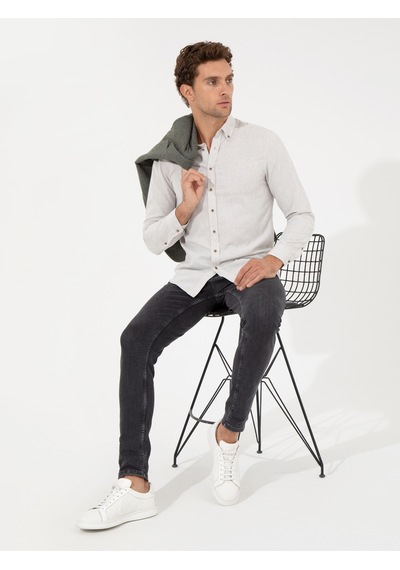 Cacharel Taş Slim Fit Uzun Kollu Gömlek Gri