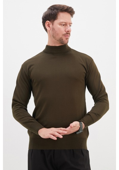 Fullamoda Basic Dik Yaka Regular Fit Triko Kazak Haki