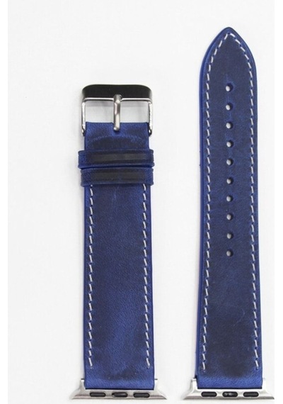 Apple Uyumlu  Watch Kordon Deri Crazy Saks Mavi 42-44-45 Mm