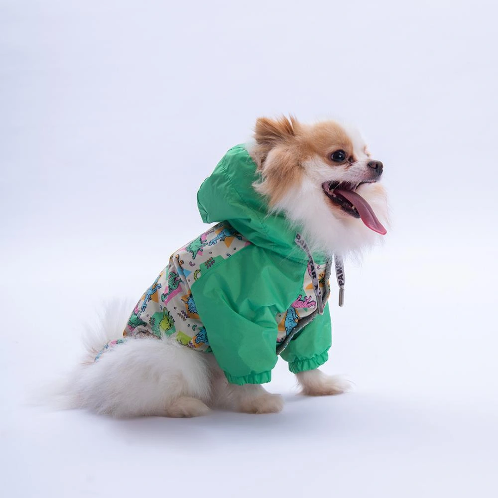 Denver Dino Yeşil Dinozor Desenli Köpek Mont Köpek Yağmurluk Köpek Kıyafeti Köpek Elbisesi