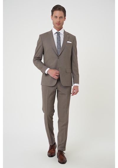 Efor Slim Fit Çift Yırtmaç Dokulu Esnek Klasik Vizon Takım Elbise Tk 915 Vizon