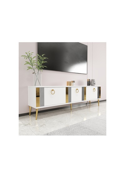 Lunar 150 Cm Tv Ünitesi Tv Sehpası Beyaz-altın Beyaz-altın
