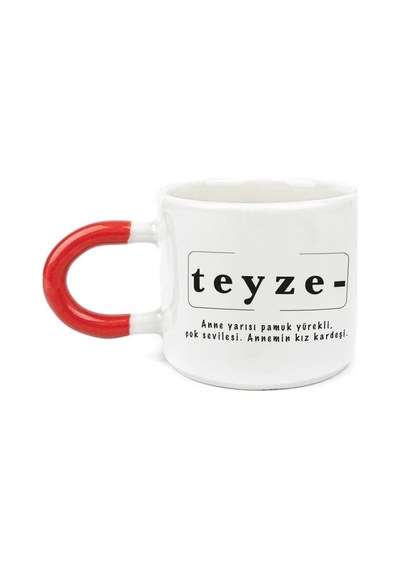Teyze Baskılı Kırmızı Kulplu U Kupa