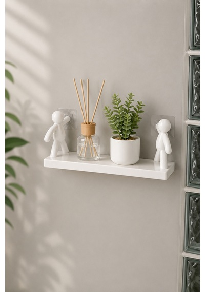 Kendinden Yapışkanlı Duvar Rafı -rambo Raf -çok Amaçlı Banyo Mutfak Salon Dekoratif Raf 14cm X 34 Cm Beyaz - 908295770 Beyaz