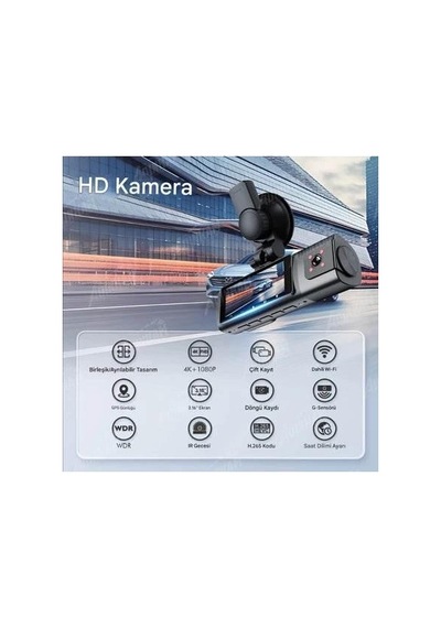 K17 Araç İçi Kamera Ekranlı 4k Uhd Ön-arka-iç Kamera Gece Görüş, Çift Lens Dashcam Kayıt - G6r