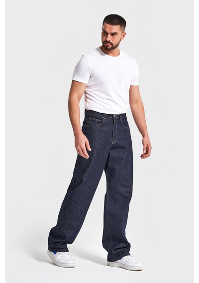 Itsbasic Erkek İndigo Renk 7w5-50 Tt25 Relaxed Baggy Fit İç Boy 80cm Rahat Kesim %100 Koton Denim Jean