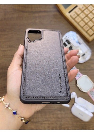 Samsung Galaxy A12 Uyumlu Premium Deri Dokulu Darbelere Karşı Dayanıklı Nazal Silikon Kılıf Siyah
