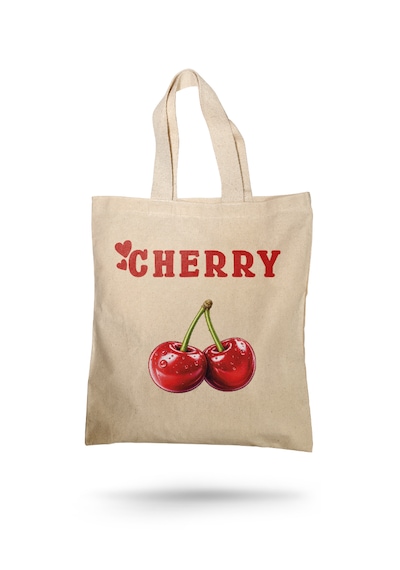 Lunora Collection Cherry Kiraz Baskılı Bez Çanta Açık Krem