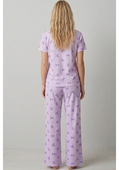 Siyah İnci İnce Soft Örme Mevsimlik Pijama Takımı 8003 Lila Fiyonk