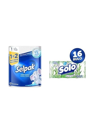 Selpak Kağıt Havlu Dev Rulo 1 2 Ve Solo Tuvalet Kağıdı Bambu Katkılı 16'lı
