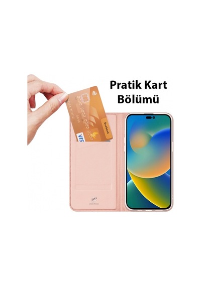 More TR Dux Ducis Apple Uyumlu iPhone 14 Pro Max 6.7 Kılıf Skin Pro Series Flip Cover Kapaklı Kılıf - Rose Gold