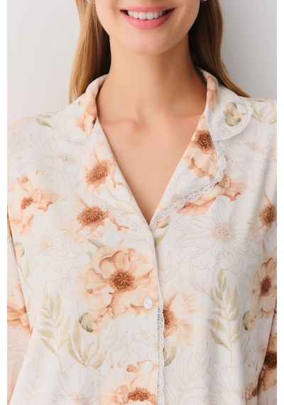 Suwen Sofia Maskülen Pijama Takımı Sh26221660b338 Ekru Desenli