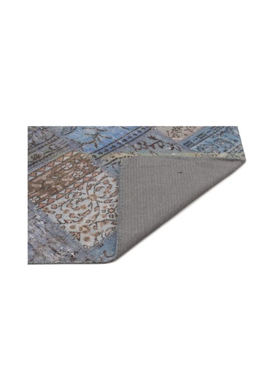 El Dokuması Patchwork Vintage Yün-pamuk Mavi Halı 21581 160 X 233 Cm