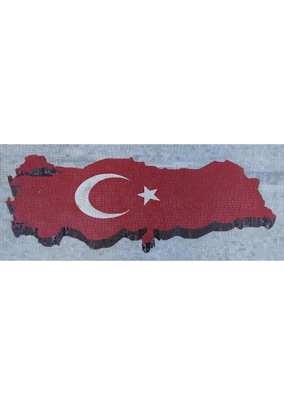 Mozaık Türk Bayrağı Mermer Tablosu