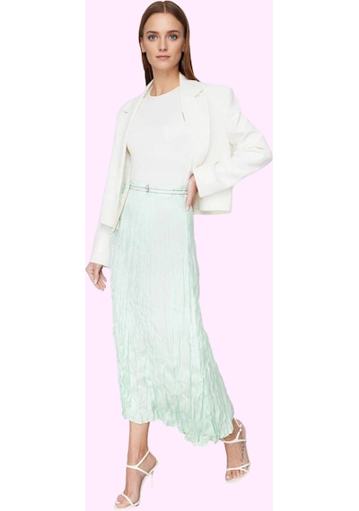 Ersefa Moda Tesettür Regular Düz Desen Gündüz Gece Maxi Boy Piliseli Sat Mint
