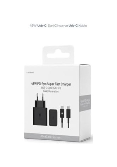 45w Usb-c Pd-pps Super Hız Şarj Adaptörü Ve 1m 5a Type-c To Type-c Kablo Siyah 3 Yıl