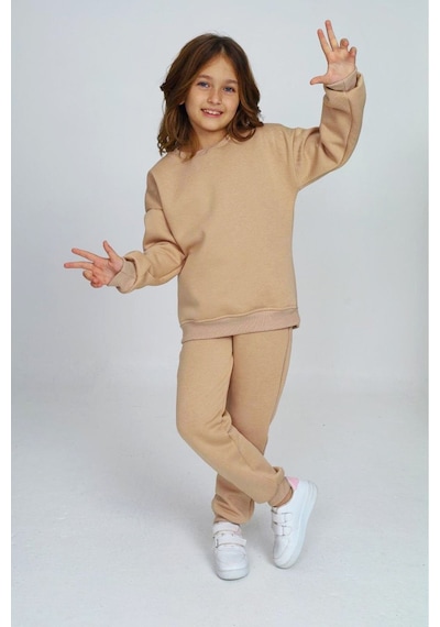 My Kids Wear Üç İplik Cepli Bisiklet Yaka Alt Üst Takım Hardal