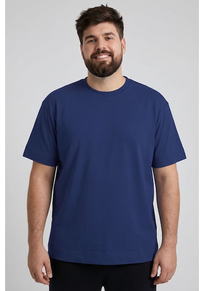 Tommylife İndigo Basic Kısa Kol O Yaka Büyük Beden Erkek T-shirt - 88072 Indıgo