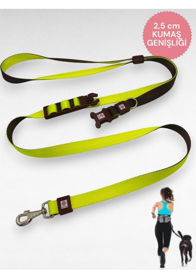 Caramelos Hands-free Eller Serbest Gezdirme Kayışı- Köpek Gezdirme Kayışı - Eller Serbest- Kahverengi - Yeşil