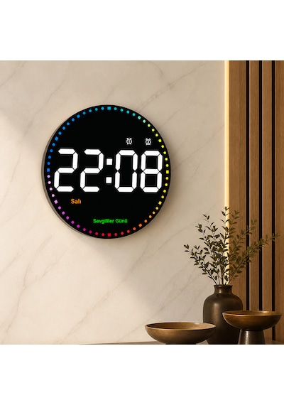 Uzaktan Kumandalı Led Dijital Duvar Saati Büyük Ekran, Ayarlanabilir Parlaklık, Çift Alarm, Sessiz Çalışma, Modern Şık Tasarım Mat Siyah