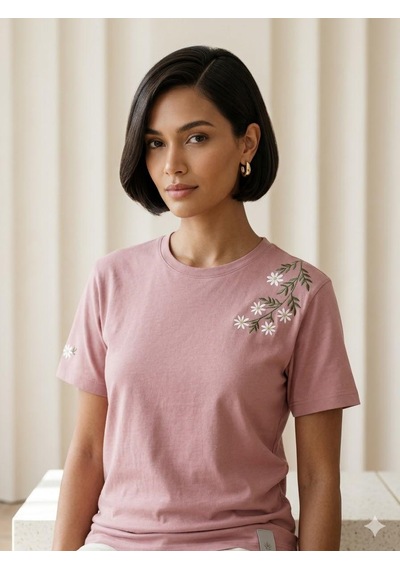 Yubistitch Tshirt Nakış İşlemeli Çiçek 6-Gülkurusu