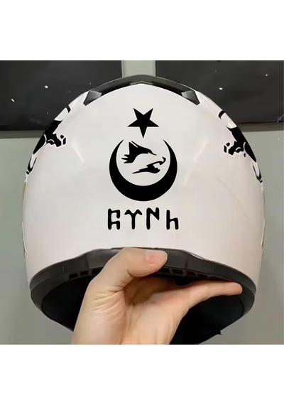 Ay Yıldız Kurt Ve Göktürkçe Türk Yazısı Sticker - Araba Oto Motosiklet Karavan Cam Sticker - 00328 30x17 Cm