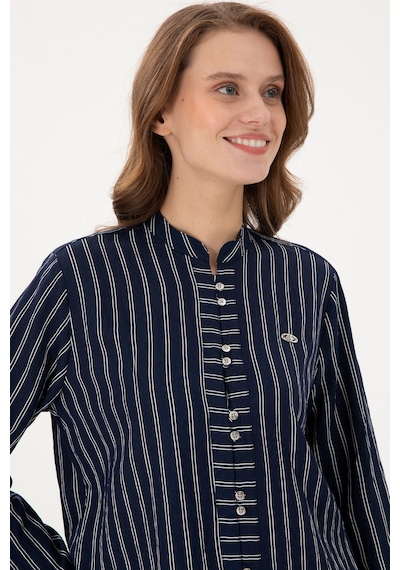 U.S. Polo Assn. Kadın Lacivert Uzun Kollu Çizgili Tunik Gömlek 50290024-VR033