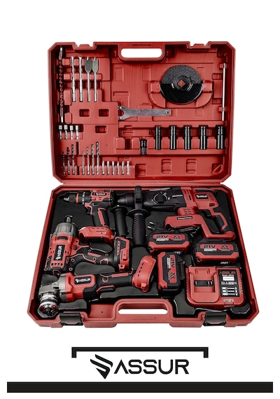 Assur ASR1193-02-04 21V Darbeli Kömürsüz 4'lü Set Kırmızı