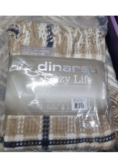 Dinarsu Cozy Life Pamuklu Tv Battaniyesi Maria Camel Camel Lacivert Krem