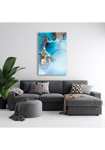 Turkuaz Altın Mermer Cam Tablo Dikey 70x110 Cm Deg1424