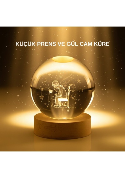 Küçük Prens Cam Küre Usb Işıklı Ahşap Standlı Büyük Boy Mh-hs4902-4808