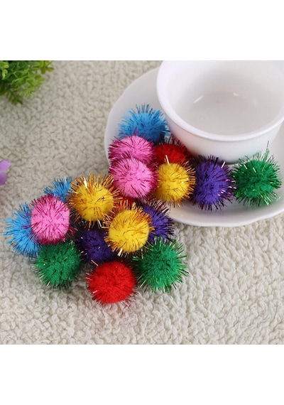 100 Adet. Simli Ponpon. 20 Mm. Renkli Peluş Ponpon. Minik Ponpon.