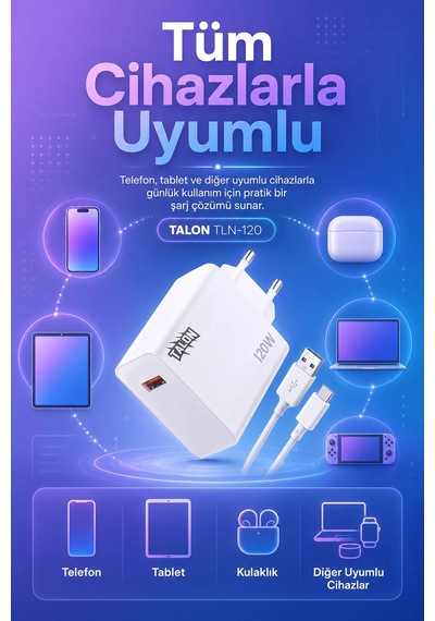 Akıllı Çip Korumalı 120w Hızlı Şarj Cihazı Kablo Dahil Güvenli Dolum Seti Diğer