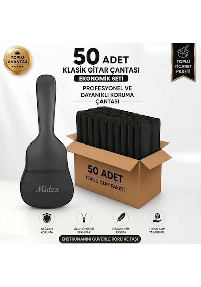 Midex Gk-50a-50x Akustik Gitar Çantası 50'li Paket Kaliteli Siyah Kılıf 50 Adet