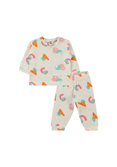 Civil Baby Harf Kedi Empirme 6-18 Ay Pijama Takımı - Ekru
