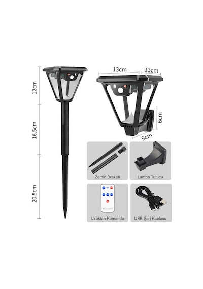 Powermaster Hs-v83 Solar Panelli 3 Modlu Kumandalı Hareket Sensörlü 100 Smd Ledli Şarjlı Duvar Ve Bahçe Lambası