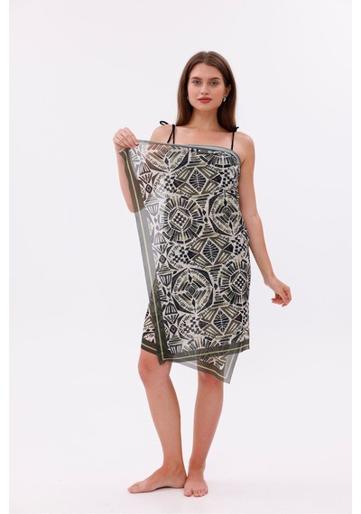 Tarzını Seç İç Gösterir Transparan Pareo - Etnik Mozaik Model 150x95 Cm Çok Renkli