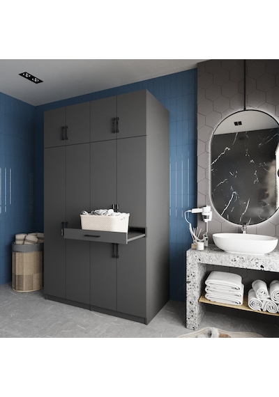 Modena Çamaşır Ve Kurutma Makinesi Dolabı Banyo Dolabı Füme Füme