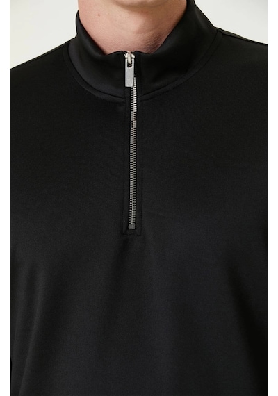 Barlashive Erkek 3 İplik Pamuklu Uzun Kol Yarım Farmuarlı Yakalı Sweatshirt - Siyah Çok Renkli