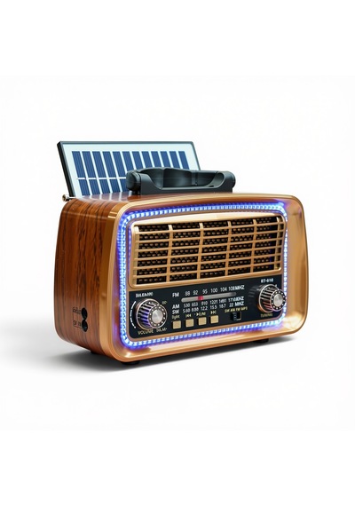 Rt-610 Nostaljik Güneş Panelli Radyo,ledli Trend Tasarım Bluetooth Nostalji Radyo