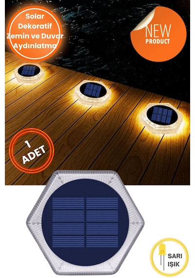 Technojet 1adet Güneş Enerjili 20ledli Premium Kalite Solar Dekoratif Zemin Bahçe Peyzaj Aydınlatma Sarı