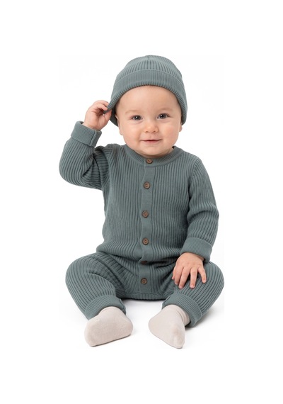Bebegen Erkek Bebek Yeşil Düğmeli Bereli Triko Tulum Çok Renkli